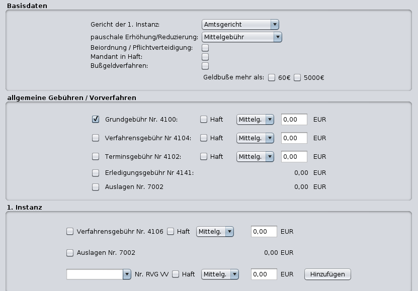 jlawyer RVG Strafrecht Abrechnung